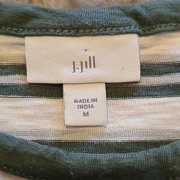 J jill womens Green, red,, tan and white stripped cotton dress with pockets - Picture 3 of 5